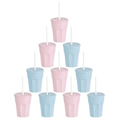 ENGELLAND 10x Kunststoffbecher mit Deckel Rosa Blau – 250 ml Mehrwegbecher, auslaufsicher, BPA frei, spülmaschinenfest – Perfekt für Kinder, Party, Picknick & Alltag