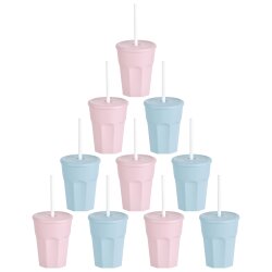 ENGELLAND 10x Kunststoffbecher mit Deckel Rosa Blau...