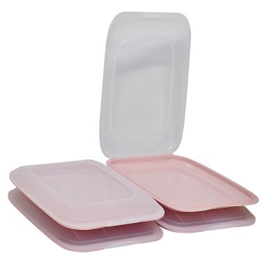 ENGELLAND 4 teiliges Aufschnittbox Set Rosa | Stapelbare, mikrowellen  & gefriergeeignete Frischhalteboxen, BPA frei
