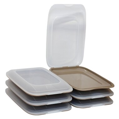 ENGELLAND 6 teiliges Aufschnittbox Set Braun | Stapelbare, mikrowellen  & gefriergeeignete Frischhalteboxen, BPA frei