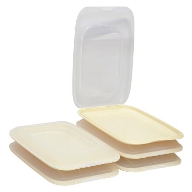 ENGELLAND 5 teiliges Aufschnittbox Set Beige | Stapelbare, mikrowellen  & gefriergeeignete Frischhalteboxen, BPA frei