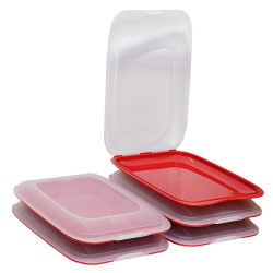 5x stapelbare Aufschnittbox Frischhaltedose Wurst Beh&auml;lter Aufschnittdose Rot