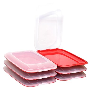 ENGELLAND 6 teiliges Aufschnittbox Set Rot | Stapelbare, mikrowellen  & gefriergeeignete Frischhalteboxen, BPA frei