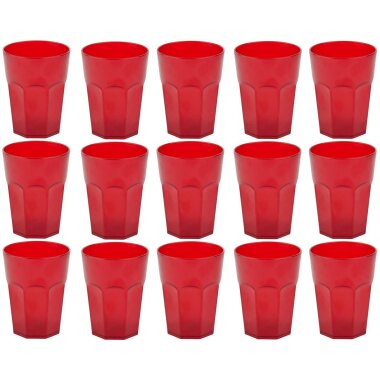 ENGELLAND 15er Set Hartplastikbecher Rot 250 ml – BPA-freie, robuste Mehrweg-Trinkbecher aus Kunststoff, stapelbar und spülmaschinenfest – ideal für Kinder, Party, Camping & Outdoor