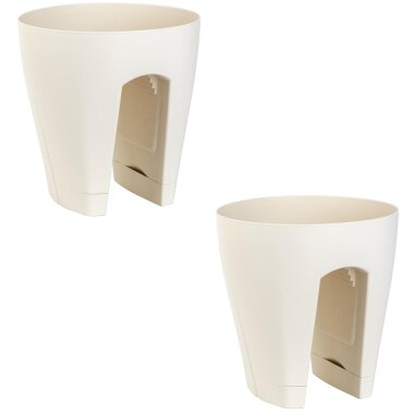 2 x Geländer-Topf Beige – Blumenkasten / Balkonkiste für Balkon & Terrasse ohne Montage