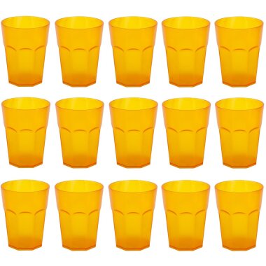 ENGELLAND 15er Set Hartplastikbecher Orange 250 ml – BPA-freie, robuste Mehrweg-Trinkbecher aus Kunststoff, stapelbar und spülmaschinenfest – ideal für Kinder, Party, Camping & Alltag