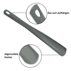 1x Schuhl&ouml;ffel Schuhanzieher aus Kunststoff mit &Ouml;se 34 cm lang Farbe Grau