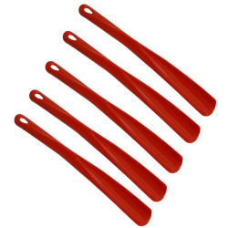 5x Schuhl&ouml;ffel Schuhanzieher aus Kunststoff mit &Ouml;se 34 cm lang Farbe Rot