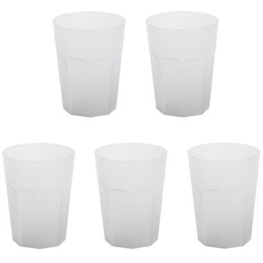 Robuste Mehrweg-Kunststoffbecher 400 ml weiß – 5er Set, BPA-frei, stapelbar, spülmaschinengeeignet