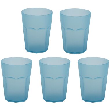 5x Mehrweg-Kunststoffbecher 400 ml Blau, BPA-frei, robust, stapelbar & spülmaschinenfest