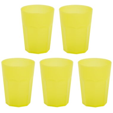 5 x Mehrweg-Kunststoffbecher 400 ml Gelb – BPA-frei, robust, stapelbar & spülmaschinengeeignet