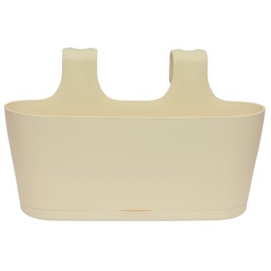 Ovaler Blumenkasten Beige zum Hängen mit Wasserspeicher – wetterfester Kunststoff-Pflanzkasten, idealer Übertopf für Balkon, Terrasse, Geländer & Garten