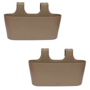 2x-Blumenkasten-oval-Balkon-Uebertopf-Pflanzkasten-Blumentopf-zum-Haengen-mit-Wasserspeicher-Farbe-braun