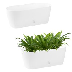 2x Ovaler Blumenkasten Weiß mit Wasserauffangschale...