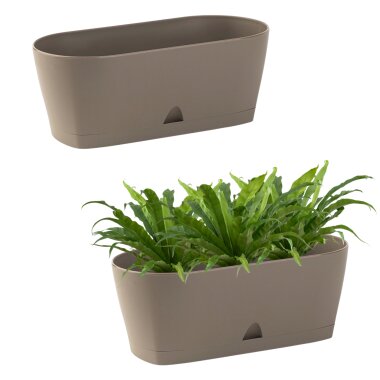 2x Ovaler Blumenkasten Braun mit Wasserauffangschale für Balkon & Garten