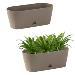 2x Ovaler Blumenkasten Braun mit Wasserauffangschale...