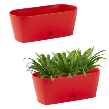 2x Ovaler Blumenkasten Rot mit Wasserauffangschale für Balkon & Garten