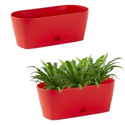 2x Ovaler Blumenkasten Rot mit Wasserauffangschale...