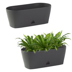 2x Ovaler Blumenkasten Anthrazit mit Wasserauffangschale...