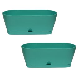 2x Ovaler Blumenkasten Mint mit Wasserauffangschale...