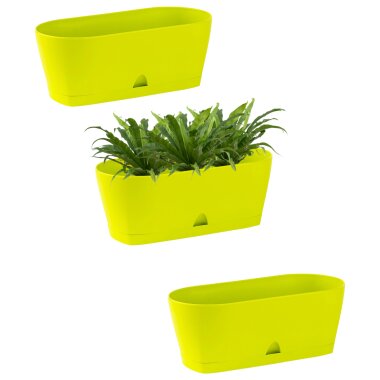 3x Ovaler Blumenkasten Grün mit Wasserauffangschale für Balkon & Garten