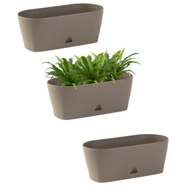 3x Ovaler Blumenkasten Braun mit Wasserauffangschale für Balkon & Garten