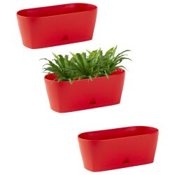 3x Ovaler Blumenkasten Rot mit Wasserauffangschale...