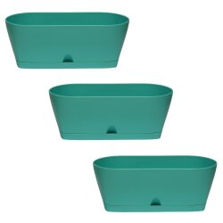 3x Ovaler Blumenkasten Mint mit Wasserauffangschale...