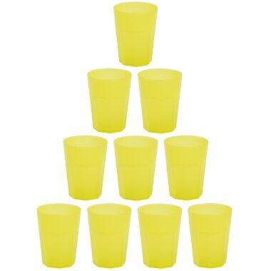 10 x Mehrweg-Kunststoffbecher 400 ml Gelb – BPA-frei, bruchsicher und spülmaschinengeeignet