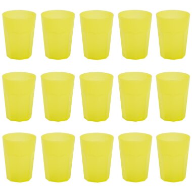 15 x Mehrweg-Kunststoffbecher 400 ml Gelb – BPA-frei, robust, stapelbar & spülmaschinenfest
