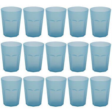 15 x Mehrweg-Kunststoffbecher 400 ml Blau – BPA-frei, robust, stapelbar & spülmaschinenfest