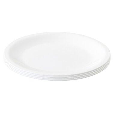 ENGELLAND 4er Set flache Kunststoffteller Ø 23,5 cm Weiß, BPA-frei, spülmaschinen- & mikrowellenfest, bruchfestes Mehrweggeschirr
