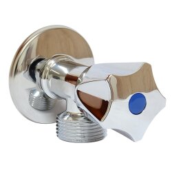 Geräteventil ½" x ¾" Messing verchromt mit Drehgriff, Kugelmechanik & Wandrosette