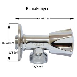 Geräteventil ½" x ¾" Messing verchromt mit Drehgriff, Kugelmechanik & Wandrosette