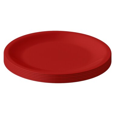 ENGELLAND 6er Set flache Kunststoffteller Ø 23,5 cm Rot, BPA-frei, spülmaschinenfest, bruchsicher & stapelbar