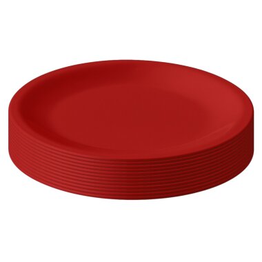 ENGELLAND 12er Set flache Kunststoffteller Ø 23,5 cm Rot, BPA-frei, stapelbar, spülmaschinen- & mikrowellenfest