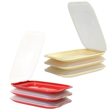 ENGELLAND 6 teiliges Aufschnittbox Set Mix | Stapelbare, mikrowellen- & gefriergeeignete Frischhalteboxen in Rot und Beige, BPA frei