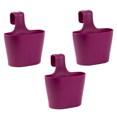 3-teiliges Balkonkasten-Set 2,8 L je Stück mit Bügel – wetterfester PP-Kunststoff, UV-beständig, Geländer-Halterung, Farbe Lila