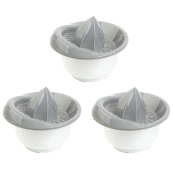3x Zitronen-Zitrus-Saft-Hand-Presse Behälter Durchmesser: 15 cm Fassungsvermögen: 0,5 Liter Kunststoff grau