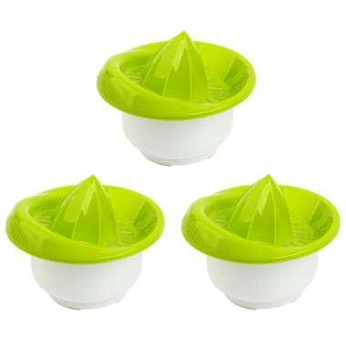 3x Zitronen-Zitrus-Saft-Hand-Presse Behälter Durchmesser: 15 cm Fassungsvermögen: 0,5 Liter Kunststoff grün