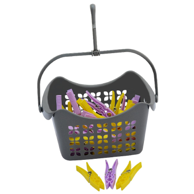 Wäscheklammerset-hänge-korb mit 40 Klammern PP-Kunststoff mit Hacken 
