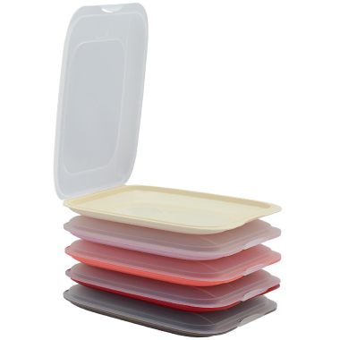 5er Farbmix - Set stapelbare Aufschnittbox Frischhaltedose Wurst Aufschnittdose