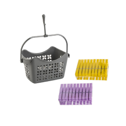 2x Wäscheklammerset-hänge-korb mit je 40 Klammern PP-Kunststoff Haken Farbe grau