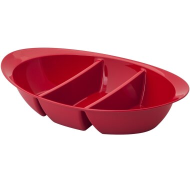 ENGELLAND Snackschale Rot – 3 Fächer, BPA frei, stapelbar, spülmaschinen- & wetterfest (30 × 18,5 × 6,5 cm)