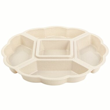 ENGELLAND Servierplatte Beige – 5 teilige Snackschale aus BPA-freiem Kunststoff, rund, 33 cm, spülmaschinenfest, stapelbar