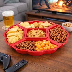 ENGELLAND Servierplatte Rot – 5 teilige Snackschale aus BPA-freiem Kunststoff, rund, 33 cm, spülmaschinenfest, stapelbar