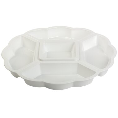 ENGELLAND Servierplatte Weiß – 5 teilige Snackschale aus BPA-freiem Kunststoff, rund, 33 cm, spülmaschinenfest, stapelbar
