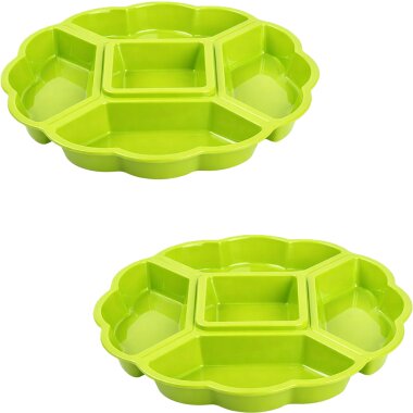 2er-Set runde Servierplatten Grün Ø 33 cm – 5-segmented Snack-Platten aus BPA-freiem Kunststoff