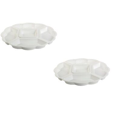 2-er-Set runde Servierplatten Weiß Ø 33 cm – 5-Fächer Snack-Platten aus BPA-freiem, wetterfestem Kunststoff, spülmaschinengeeignet