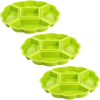 ENGELLAND 3er-Set Servierplatten Grün Ø 33 cm – 5 Fächer, BPA-frei, spülmaschinenfest & robust